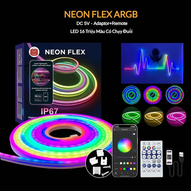 Tổng Hợp Dây Đèn Neon Cao Cấp 5V/12V/24V, Thay Đổi Màu Sắc Linh Hoạt, Tích Hợp Điều Khiển Bluetooth và Remote 2.4G, Chống cắt C Led đám mây led  neon chạy đuổi led  neon đèn n dây  đèn được led  neon den  led
