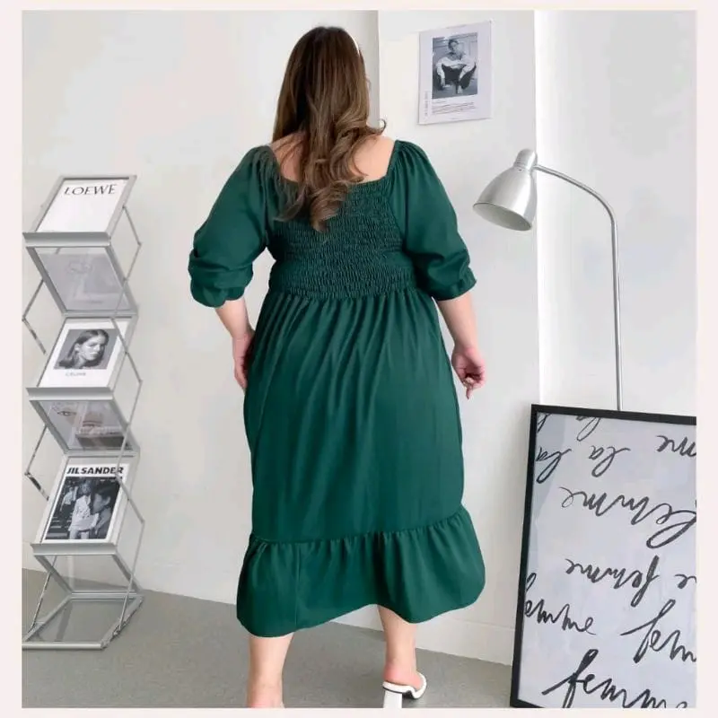 Dress LESSY Dress Wanita Korea A Line Dress Serut Dress Sabrina Size Jumbo Polos A-Line Santai Manis Casual 2