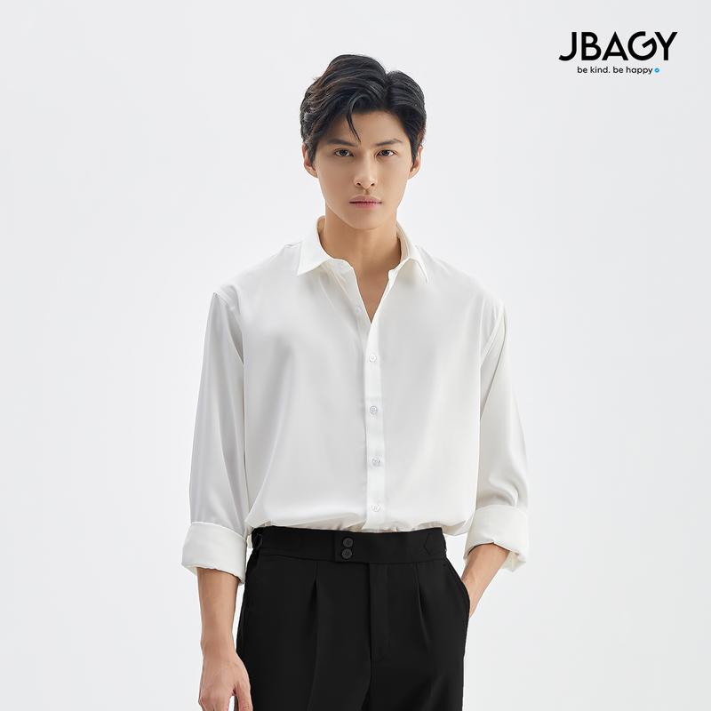 Áo Sơ mi nam form rộng vải lụa tăm thoáng mát đa dạng màu Trắng Đen Ghi Be thương hiệu JBAGY  - JS0101 Menswear Shirt