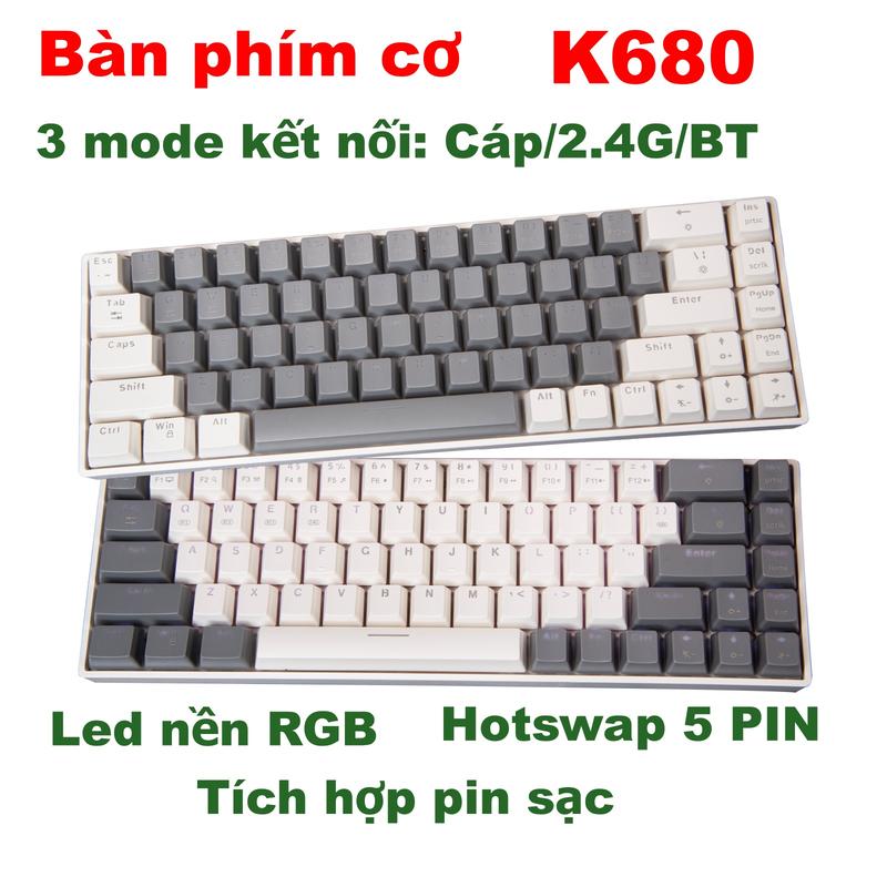 Bàn Phím Cơ Không Dây ZA63PRO - K680 3 Chế Độ Kết Nối(Cáp/Bluetooth/2.4Ghz) Pin Sạc Led RGB Hotswap Socket 5PIN Redswitch gõ êm độ ồn thấp