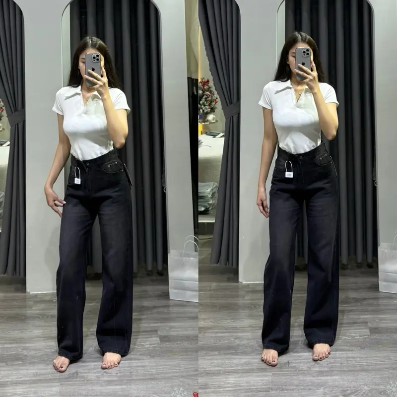 [N730-NA NA BOUTIQUE] Quần Jean Suông Trơn Chất QC màu đen dài 103cm