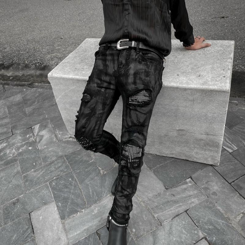  quần bò vá đá và waxx keo nano không rớt đá phom like aut hiệu full  skinny co dãn tốt Menswear Jean Nam Pants Kem Có Túi 