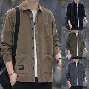 KeyBoy jaket corduroy pria kerah korduroy outer cowok tebal jacket casual jacket korean style polos khaki kemeja