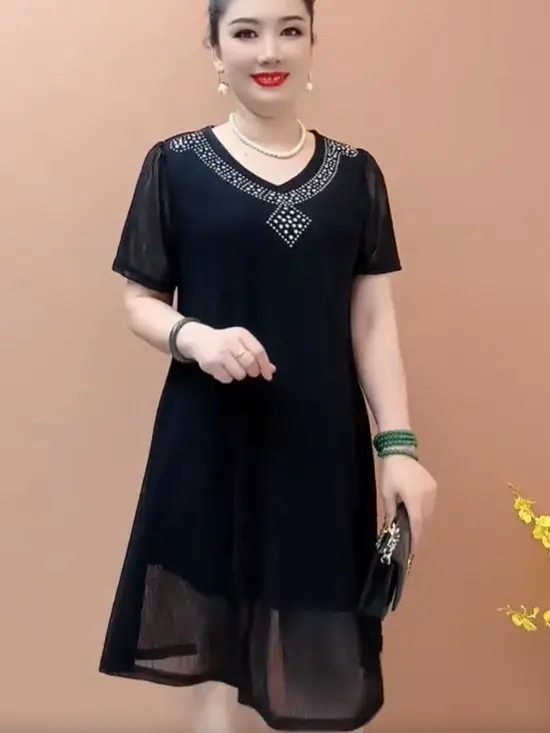 Đầm Nữ Trung Niên 2 Lớp Chất Liệu Voan Hàn Cao Cấp Đính Đá - Đầm Tặng Mẹ Sang Trọng - Đủ Size Từ 45 - 85 KG Women Dress váy dự tiệc