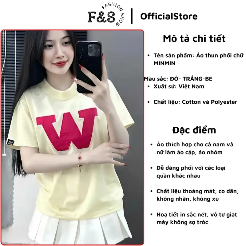 Áo thun unisex from rộng CHỮ W - Áo phông F&S nam nữ tay lỡ dành cho các cặp đôi Top Cotton Women Top Cotton Cổ Tròn 2