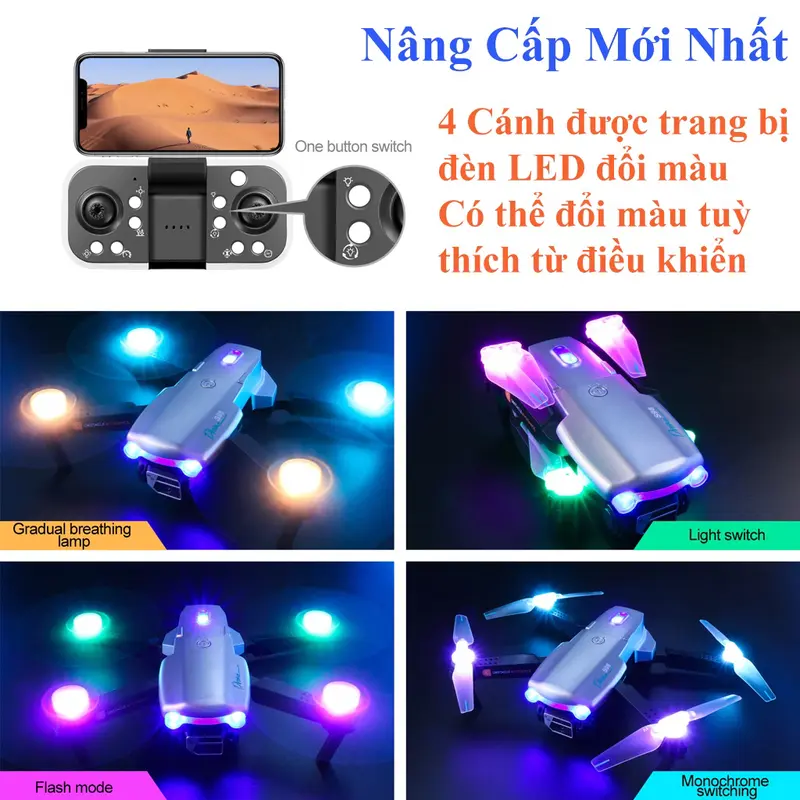 Drone Flycam S98 2 camera kép HD, cảm biến chống va chạm 4 hướng - Fly cam mini giá rẻ pin 1800mAh nhào lộn trên không 2