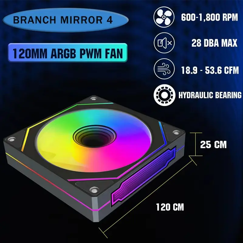 Kipas PC ARGB 120mm GEN4 - PWM Cerdas 2-in-1 Depan & Belakang, Efek Cahaya RGB untuk Desktop Gaming, Senyap & Efisien 4