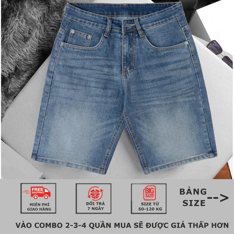 Quần short jean ngắn jean Nam ống rộng vãi coton co gian nhẹ Nhiều màu Pant