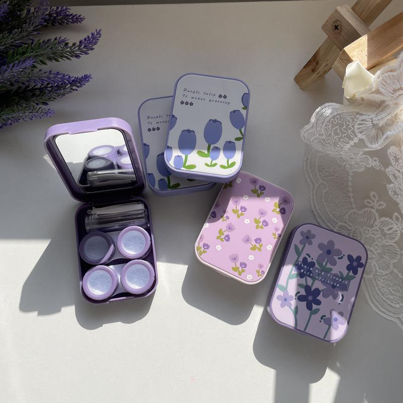 1Piece of Two-Pack Contact Lens Box Purple Tulip Portable Traveling ...