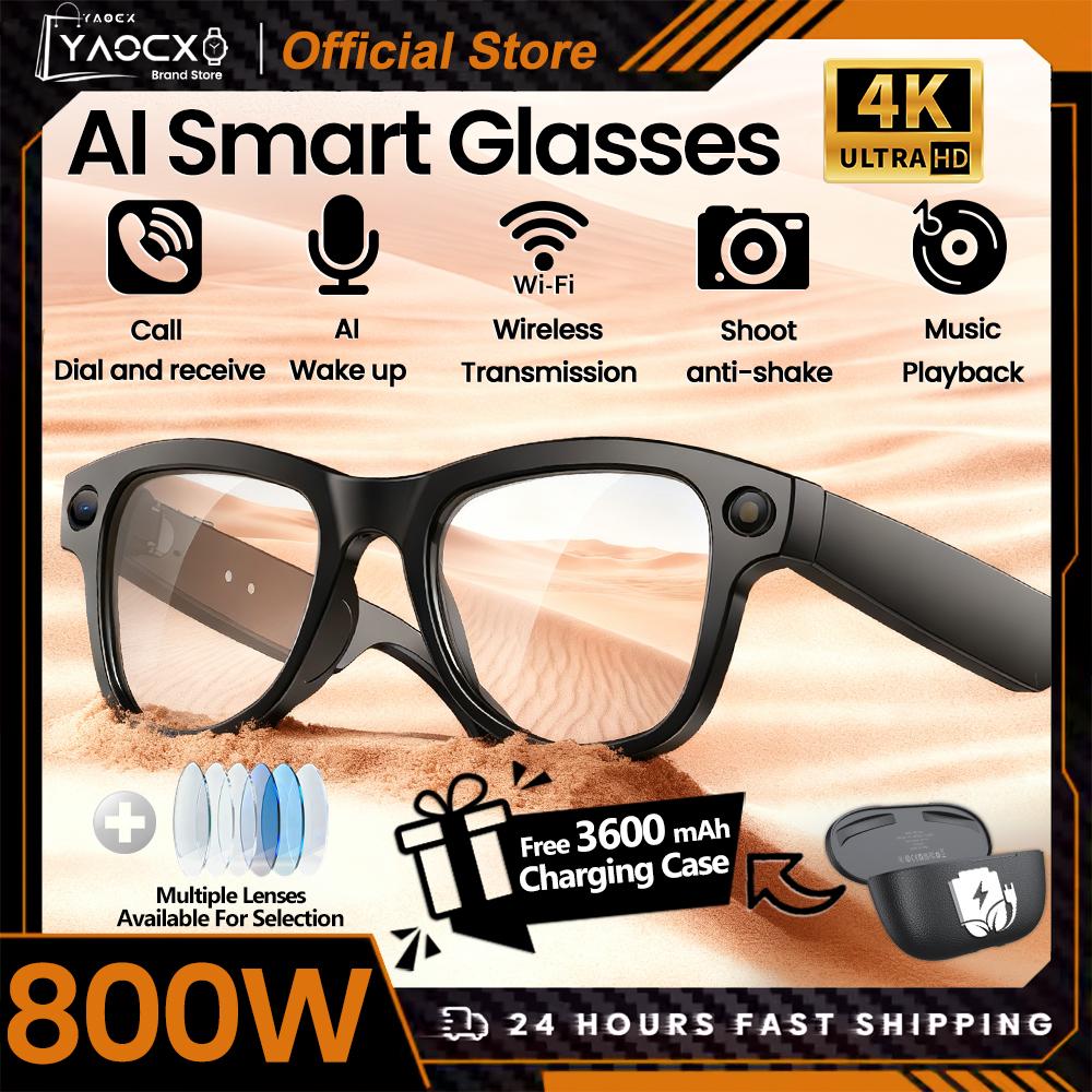 2026 AI Smart Glasses 4K HD Video 800MP Camera WiFi Transfer 32GB Chat GPT Voice Assistant BT Call with 3600mAh Charging Case - Image 2