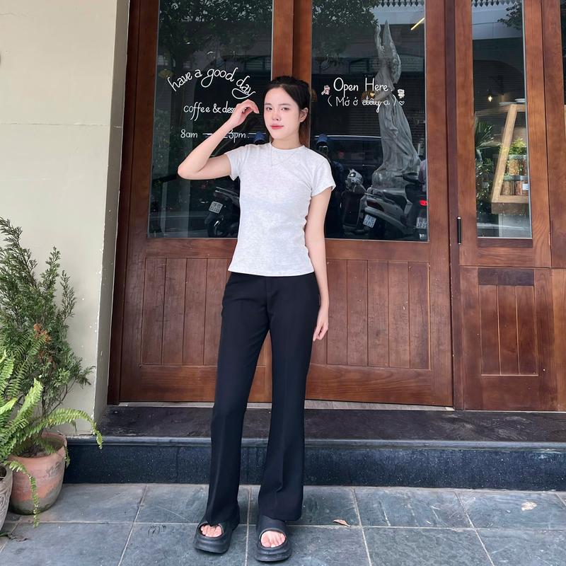 [M007]QUẦN ỐNG LOE NỮ CẠP CAO 2 CÚC HACK DÁNG VẢI TUYẾT MƯA ĐẸP FORM EO NHỎ Women Voi Pants Ong 5