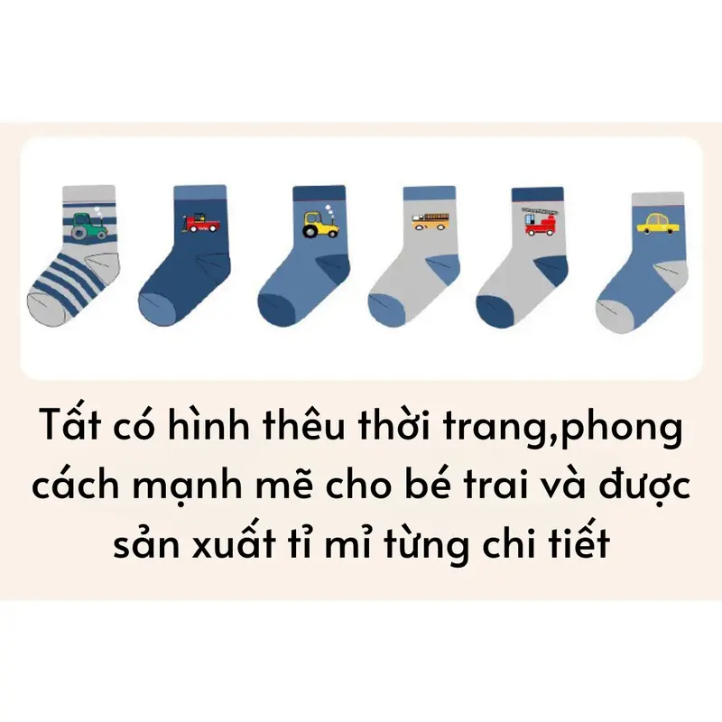 Set 5 Đôi Tất Trẻ Em Cổ Cao Vải Mềm Mịn, Set 5 Đôi Vớ Họa Tiết Dễ Thương (T29) 3