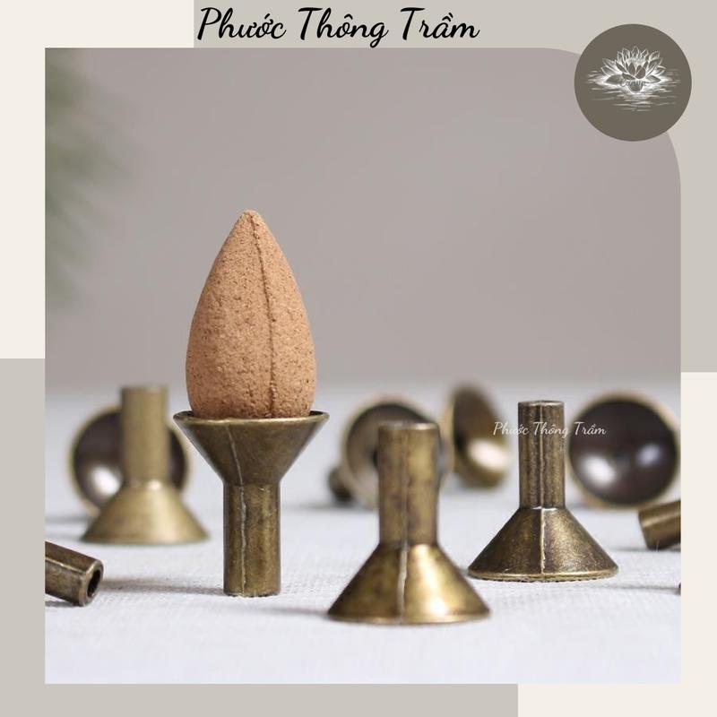 Đế Trụ Phễu Đồng Cắm Nhang, Để Nụ Trầm Thác Khói Ngược, Bàn Thờ Tháp Trầm Hương - Phụ Kiện Xông Trầm Phong Thủy Dầu Thơm Phòng Dầu Thơm