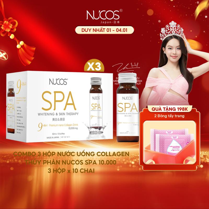 Combo 3 Hộp TPBVSK Nước Uống Collagen Nucos Spa 10000mg Hỗ Trợ Da Căng Mịn Chống Lão Hóa Trắng Da 3 Hộp x 10 chai x 50 ml