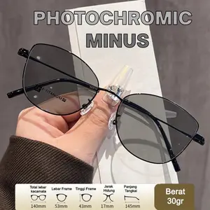 Kacamata Minus Fotokromik -0.50 Sampai -6.00 Cateye-725 Fashion Korea Retro Anti Blue Light Model Kacamata Baca Minus Photochromic Anti Radiasi Anti Silau Nyaman dipakai
