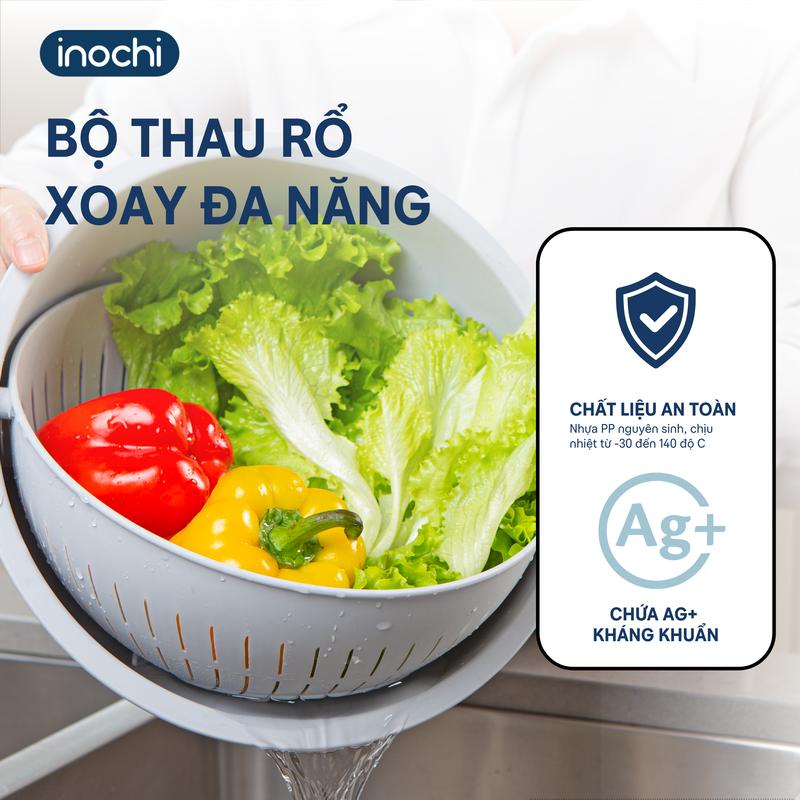 Bộ Thau Rổ xoay 360 độ, đường kính 28vm đựng rau, củ, quả Tiêu Chuẩn Nhật Bản YOKO Inochi