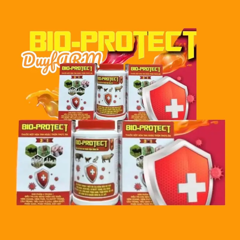BIO-PROTECT THUỐC PHÒNG VÀ ĐIỀU TRỊ BỆNH CHO VẬT NUÔI gói (100g) viêm phổi và thương hàn, tụ huyết trùng, crd, tiêu chảy, viểm ruột, e coli, sỗ mũi nhiễm trùng, phân xanh trắng, chướng bụng, đầy hơi 4