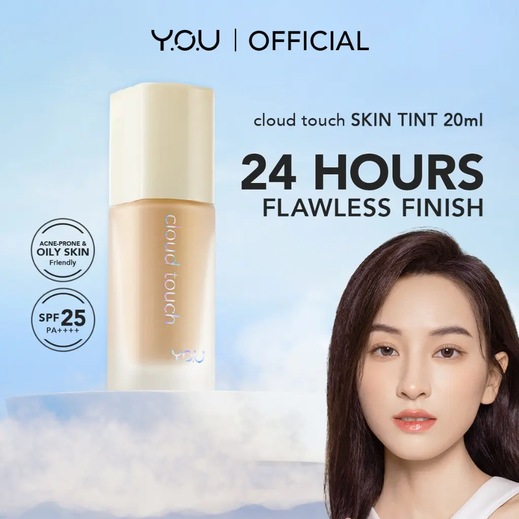 YOU cloud touch Blurring Skin Tint Liquid Foundation Natural Flawless Finish 24H Makeup Stay 20ml Concealer Korean Hydrating Blend Lightweight Cosmetic Moisturizer Moisture Hydrate