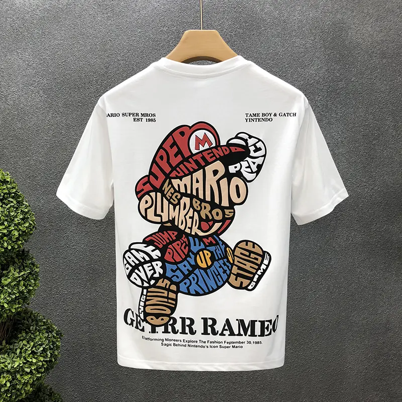 Casual Men's Short Sleeve T-Shirt Crew Neck T-Shirt Trendy ins Cartoon Printed Half Sleeve Bottom Shirt Top
