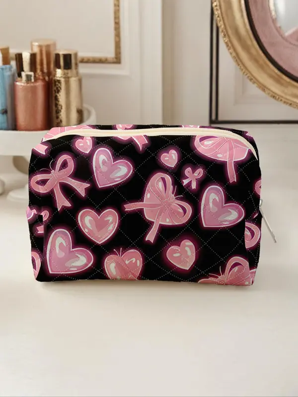 Heart Pattern Makeup Bag, Portable Zipper Makeup Storage Bag, Lightweight Travel Bag, Suitable for Business Trips, Travel, Valentine's Day Gifts 3