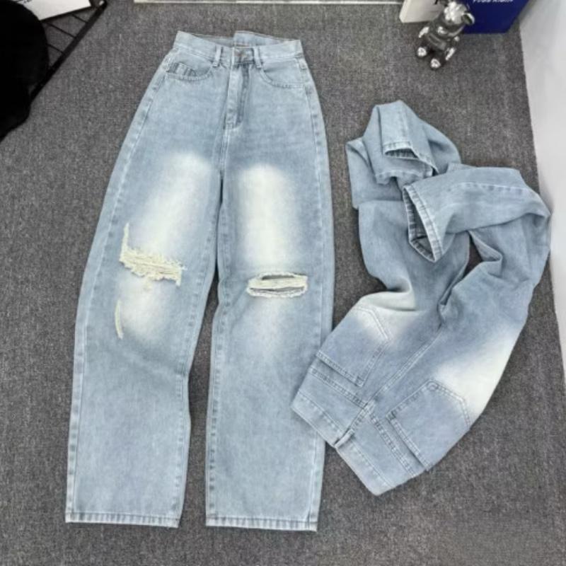 Quần Jean Nữ Ống Suông Màu Xanh Nhạt Thiết Kế Rách Gối Phong Cách Thời Trang Hottrend C052 3