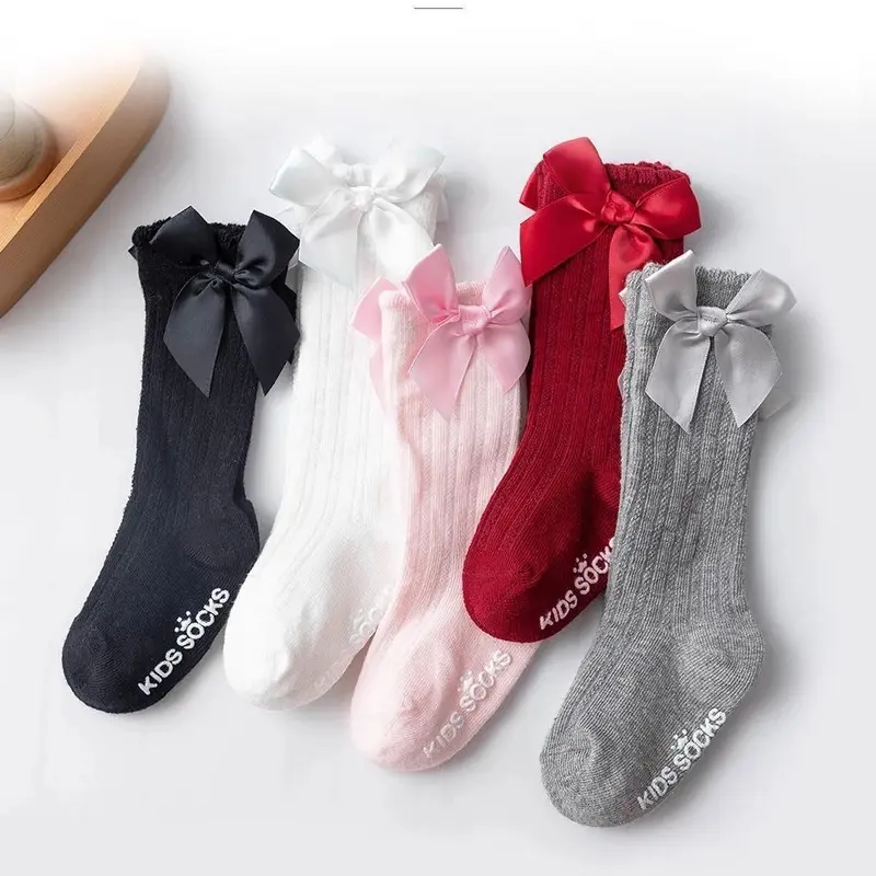 Tất Chân Cao Cổ Đính Nơ Dễ Thương Cho Bé Gái 0-1 Tuổi, Tất Chất Cotton Mềm Co Giãn, Chống Trơn Trượt 1