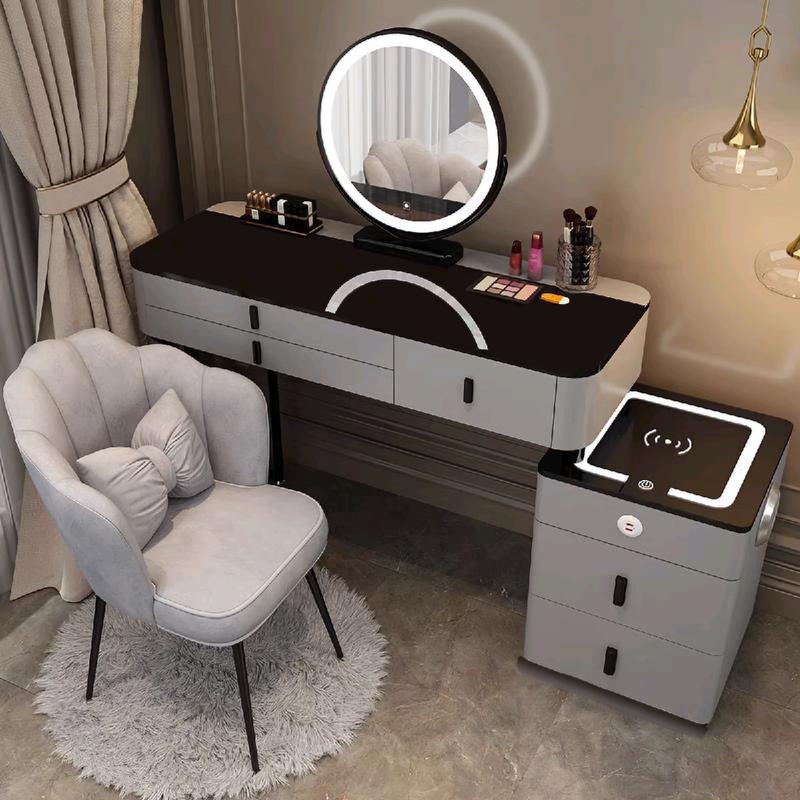 [ Tặng Ghế ]Bàn Trang Điểm Thông Minh AH09. Có Đèn Led, Sạc Nhanh Không Dây, Cổng Sạc USB Và Loa Bluetooth. decor