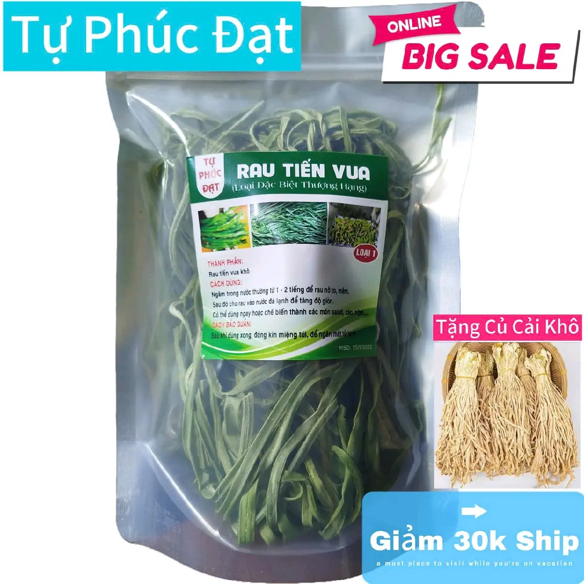 Túi 300gr Rau Tiến Vua Khô Loại 1. Tặng 100gr củ cải khô.Sản Phẩm Rau Khô Chất Lượng Cao - Food, sấy khô.
