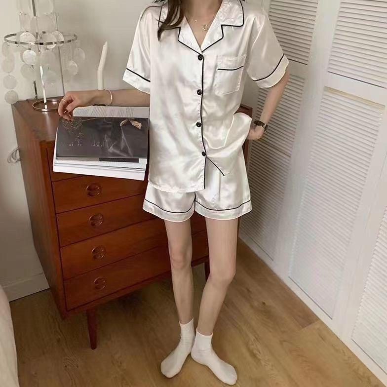 Đồ Ngủ Nữ, Vải Lụa Lạnh Mịn Mùa Hè, Ngoại Cỡ, Dáng Rộng Vừa Vặn, Đồ Mặc Nhà, Phong Cách Hàn Quốc, Thích Hợp Cho Cô Gái Đầy Đặn, Có Thể Mặc Làm Áo Mặc Bên Ngoài, Bộ Đồ Ngắn Tay, Năm 2024 1