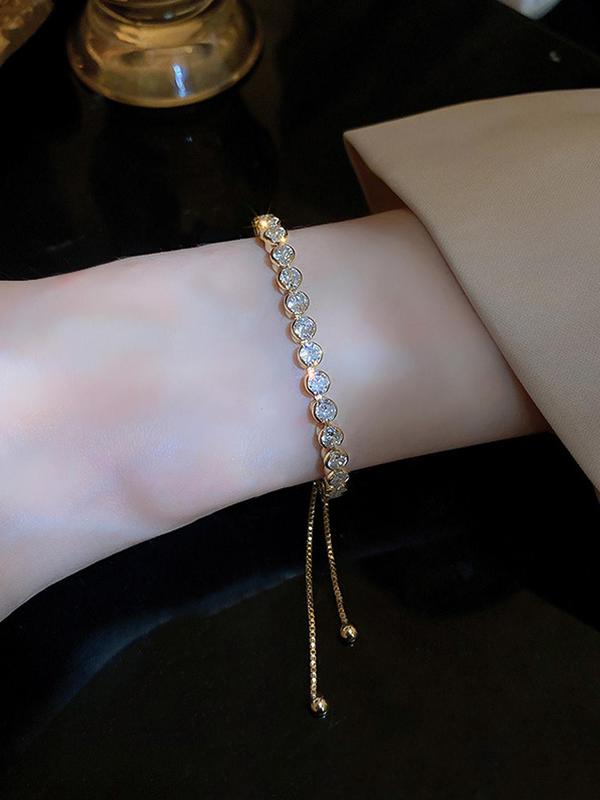 Adjustable Zircon Decor Bracelet, Fashionable Jewelry for Women & Girls, Trendy All-match & Exquisite Jewelry for Birthday Gift 2