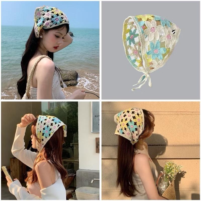 Khăn Trùm Đầu, Băng Đô Đan Len, Turban Khăn Choàng Cổ Dệt Kim Tam Giác Thêu Hình Dâu Hoa Thích Hợp Đi Du Lịch