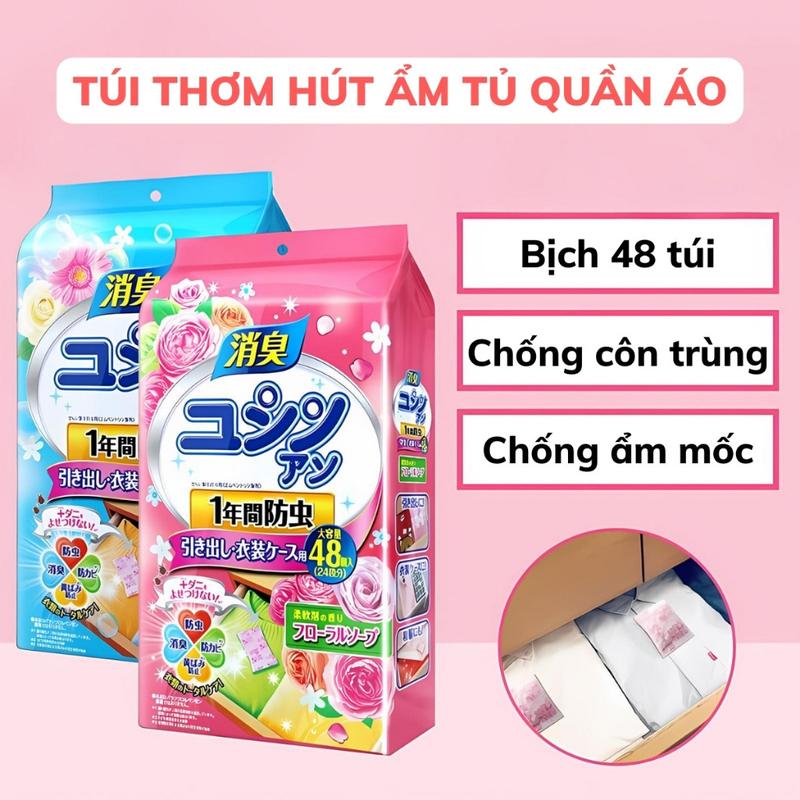 Bịch 48 Túi Thơm Long Não Hương Hoa Thiên Nhiên Để Tủ Quần Áo, Tủ Giày Chống Ẩm Mốc Đuổi Côn Trùng