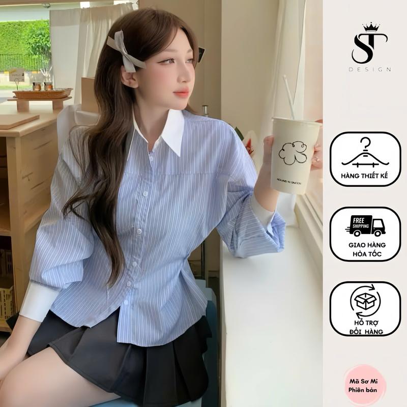Áo sơ mi Phiên bản dài tay đai eo tiểu thư Phong cách cổ điển thời trang Pháp -ST Design- S20 somi hot sơ  minu Nữ Women