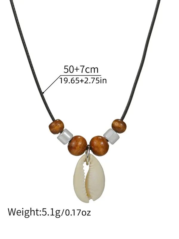 Boho Style Shell & Beaded Decor Pendant Necklace, Vintage Beaded Necklace for Women & Men, Fashion Jewelry for Party, Trendy All-match Jewelry for Birthday Gift 1