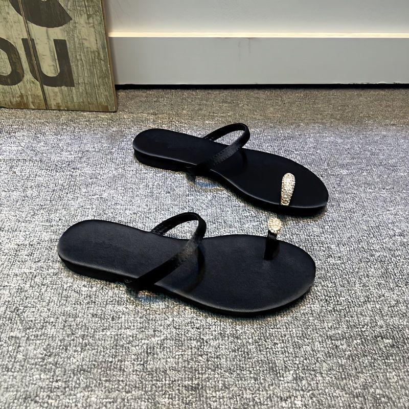 Dép Xỏ Ngón Satin đính đá Đi Biển, Dép Nữ, Thời Trang Đường Phố, Dép Lê Phẳng, Hàng Mới Về Mùa Hè European Station, 2024