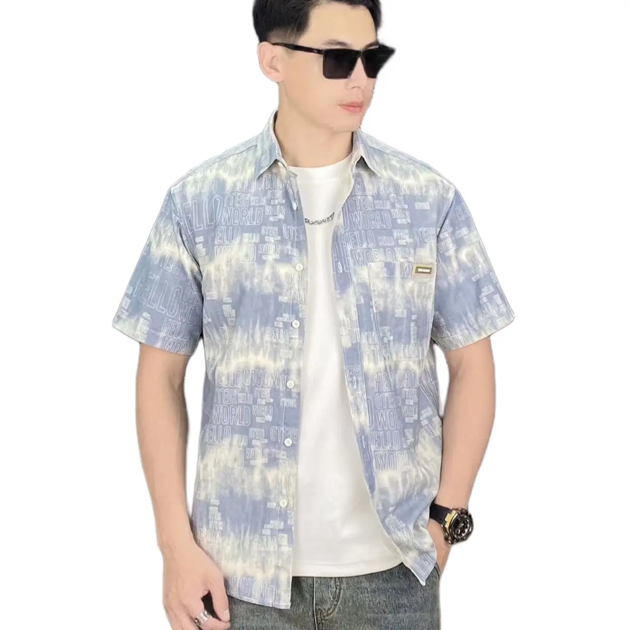 Áo sơ mi phom trộng hoạ tiết chữ 6605 Menswear Unisex