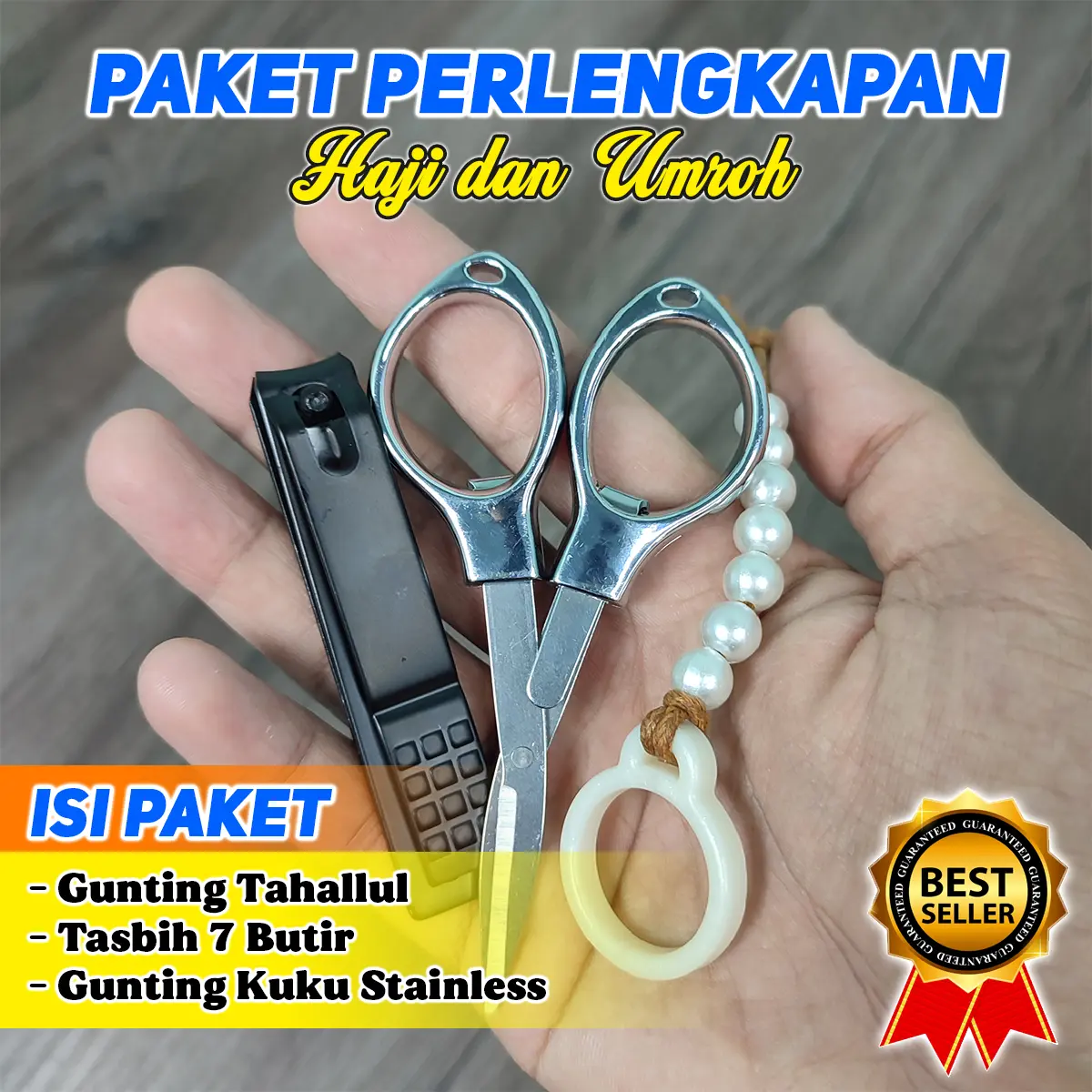 Paket Perlengkapan Haji dan Umroh dengan Tasbih Tawaf 7 Butir, Gunting Stainless, dan Gunting Kuku