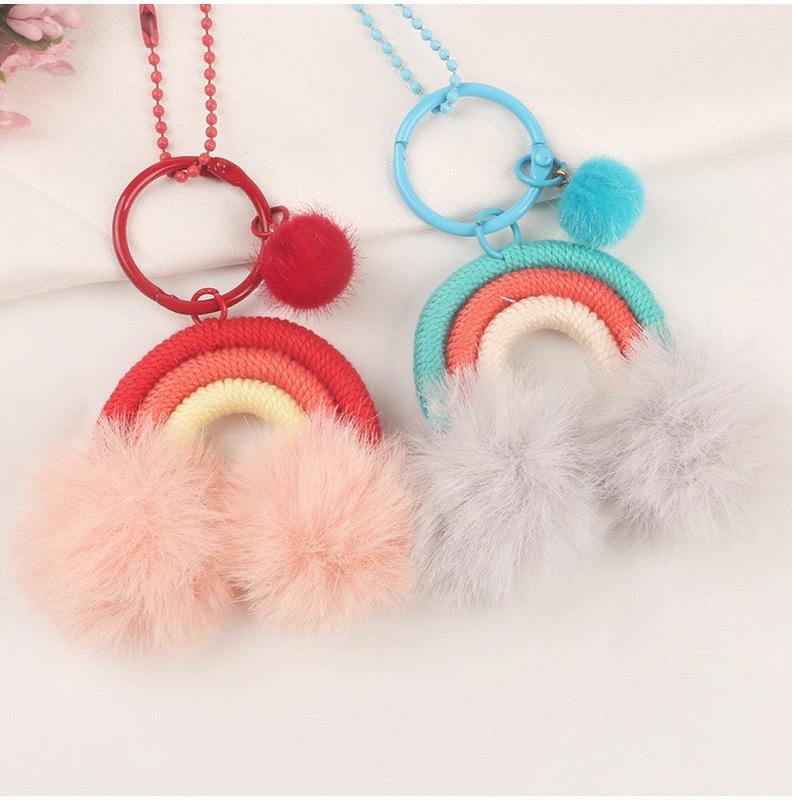 Bag Aksesoris Gantungan Kunci Tas Bentuk Pelangi Macrame Pom Pom Rainbow Hiasan 3