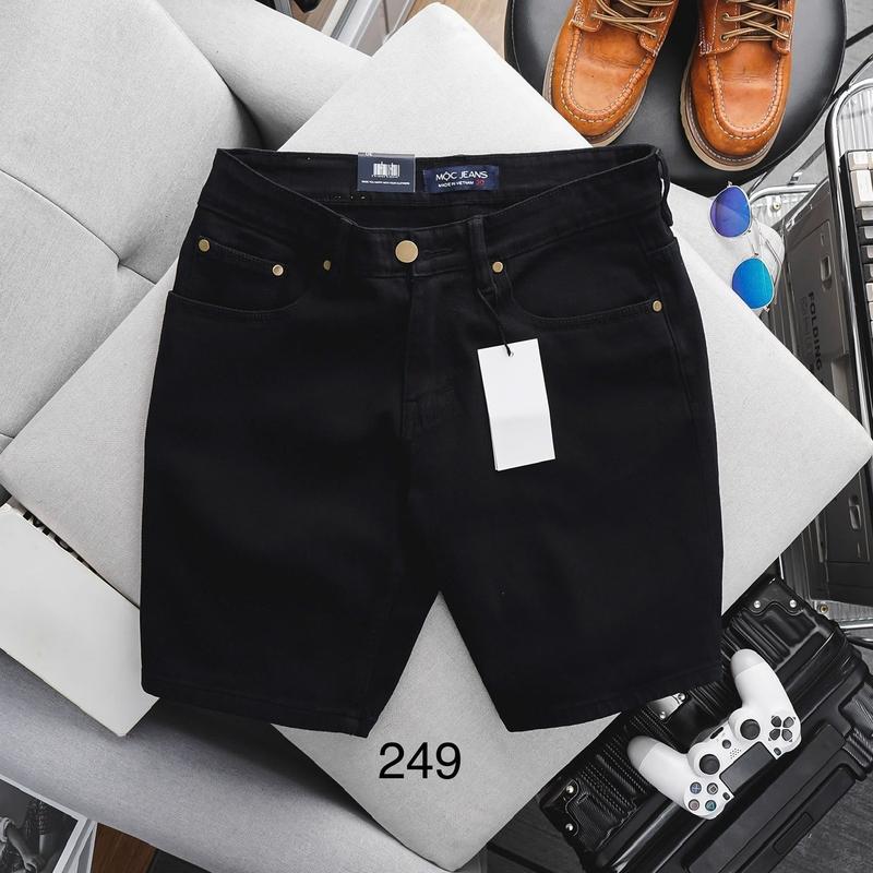 Quần short jean nam đen trơn túi chéo slim fit ôm dáng VNXK Menswear