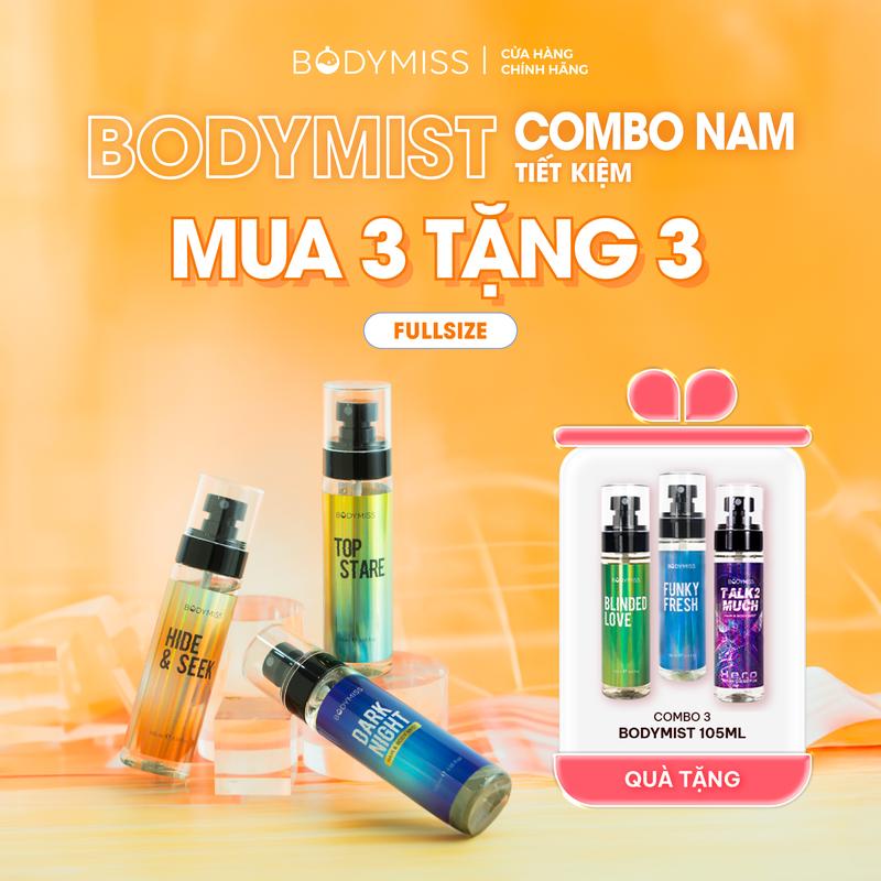 [MUA 3 TẶNG 3 - COMBO NAM] Body mist Lưu Hương Lâu Chính Hãng Cho Nam Nữ Unisex, Bodymist Thơm Lâu Body Cho Học Sinh Sinh Viên Chai Lớn & Nhỏ - BODYMISS Perfume Cosmetic Nước Hoa Xịt Thơm (s)