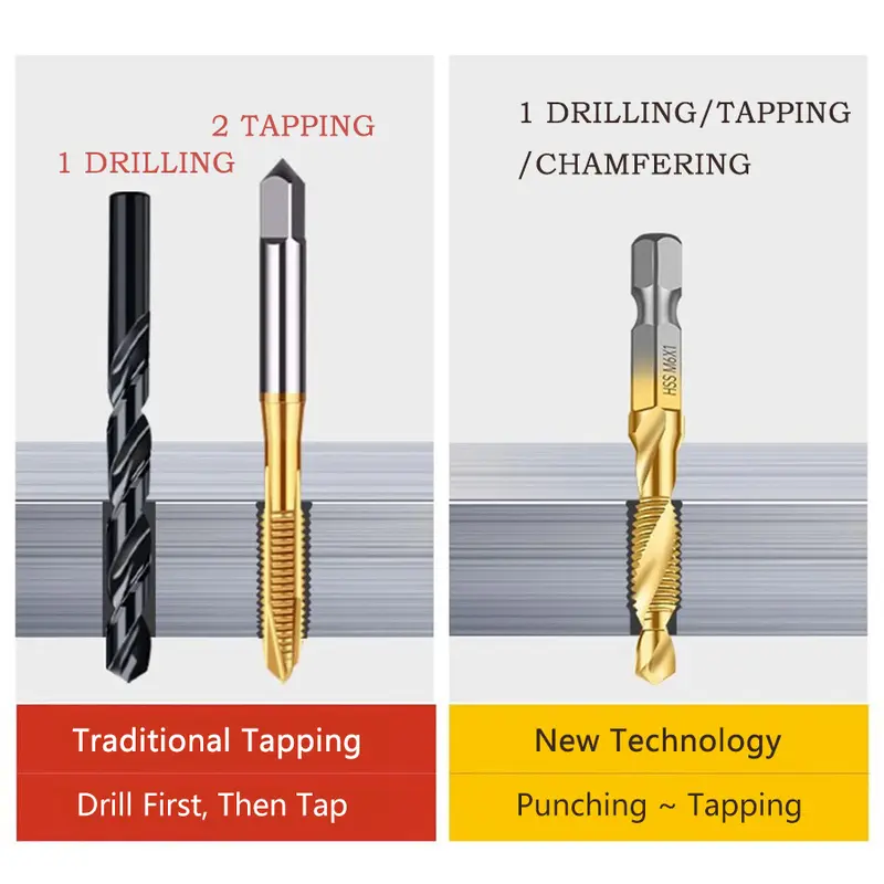 Mata Bor Multifungsi 6 PCS Mata Bor Pembuat Ulir Drat Drill Tap Set M3-M10 Set Hex Twist Spiral Tapper 7cm ( Extra Long ) 6