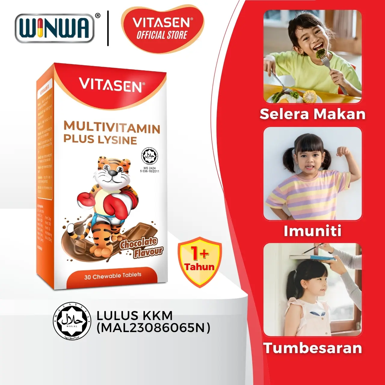 VITASEN Multivitamin Plus Lysine Chewable Tablet | Tablet Kunyah Kanak-Kanak untuk Selera Makan & Tumbesaran