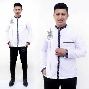 baju koko pria dewasa lengan panjang terbaru BORDIL PINTU ACEH katun motif  batik  bordir  Muslim Seragam Hitam