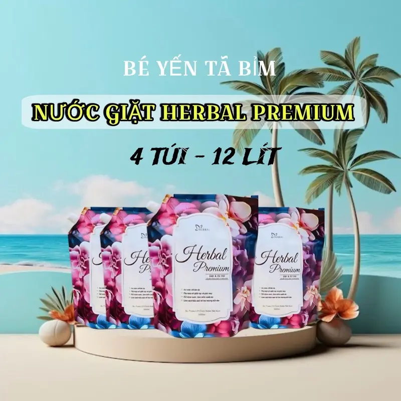 Thùng 4 Túi 12 Lít Nước Giặt Xả HERBAL PREMIUM 2in1 Hương Nước Hoa Pháp Làm Mềm Vải Giữ Bền Màu
