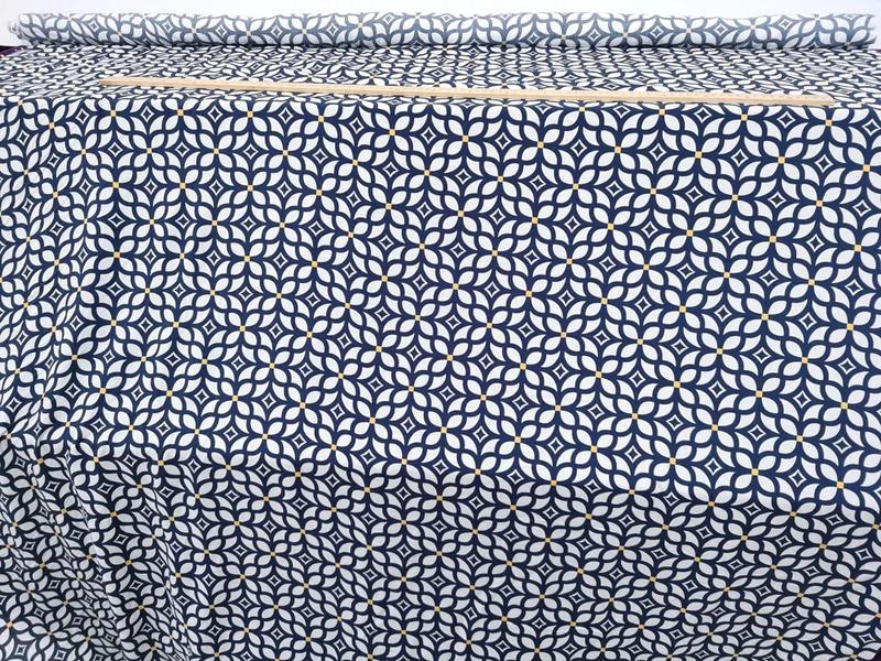 Product Introduction of 1 meter X 1.4 meter Navy White Retro Viscose Fabric Soft Sewing Material Rayon 23