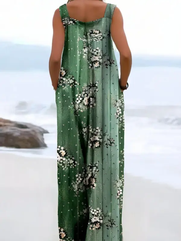 【Plus Size】 All Over Floral Print Tie Shoulder Cami Romper, Boho Casual Sleeveless Jumpsuit for Beach Holiday Vacation, Women's Plus Clothing for Summer, Womenswear 7