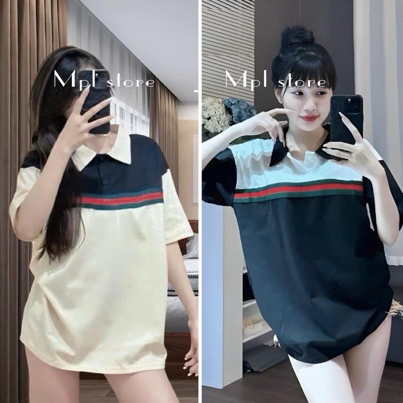 ( BST Hè ) Áo polo In họa tiết sọc ngang , Form rộng basic  nam  nữ , Size 39-75kg Women Top 3