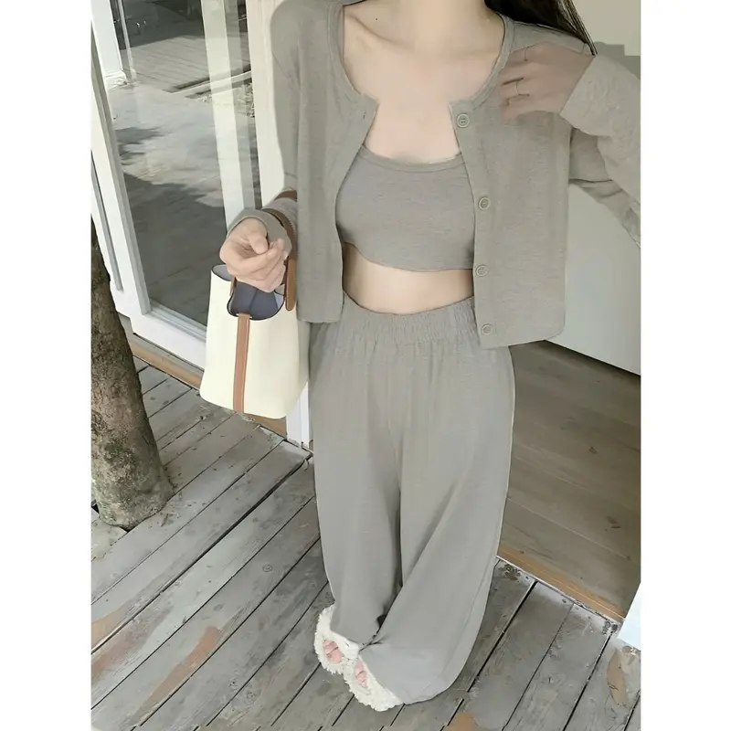 Sét Bộ Len Nữ 3 Món Gồm Áo 3 Lỗ + ÁO Cardigan + Quần Suông Top Women 7