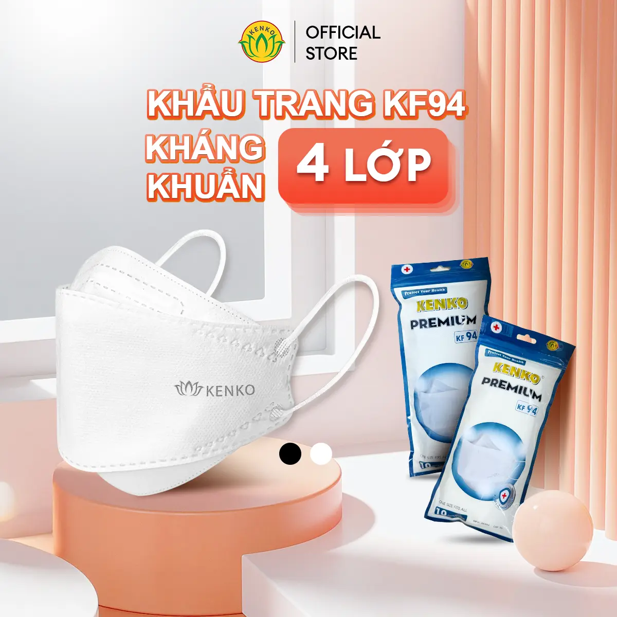 Khẩu Trang KF94 Chống Nắng Chống Tia UV Lọc Bụi Mịn 4 Lớp KENKO, Khẩu Trang KF94 Đen Trắng Che Nắng Kháng Khuẩn KENKO MASK