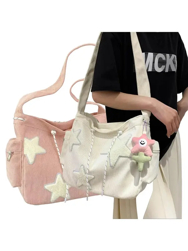 Women's Star Patched Design Tote Bag, Mother's Day Gift, Fashionable Large Capacity Shoulder Bag for Daily Used, Casual Trendy Versatile High-quality Daily Commuting Purse Bag, Girlfriend Gifts 7
